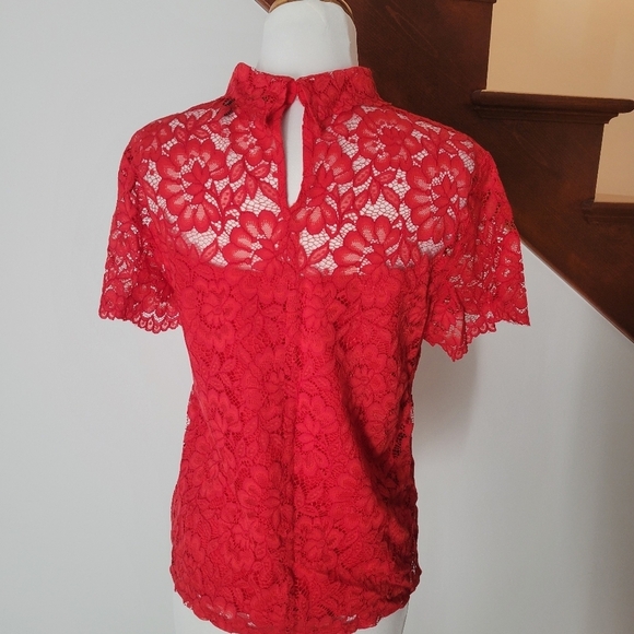 Laundry Lace Red Blouse Size S Short Sleeves - Picture 7 of 7